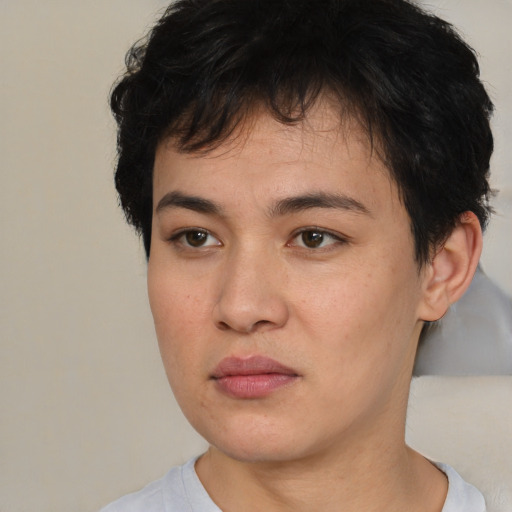 Neutral asian young-adult male with short  brown hair and brown eyes