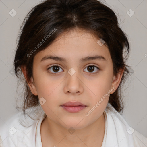 Neutral white child female with medium  brown hair and brown eyes