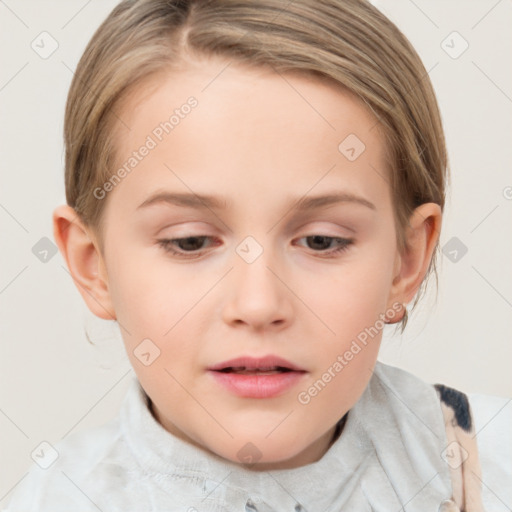 Neutral white child female with medium  brown hair and brown eyes