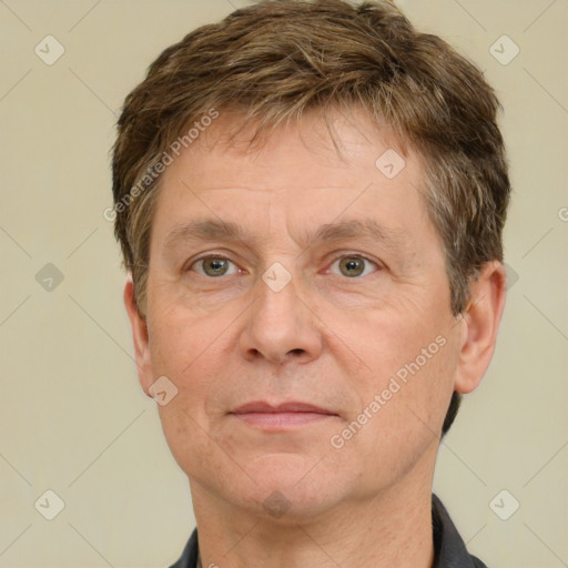 Neutral white adult male with short  brown hair and brown eyes