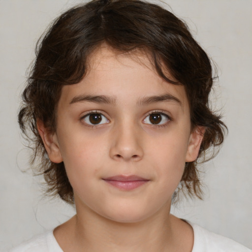 Neutral white child female with medium  brown hair and brown eyes