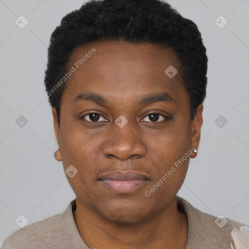 Neutral black young-adult male with short  brown hair and brown eyes