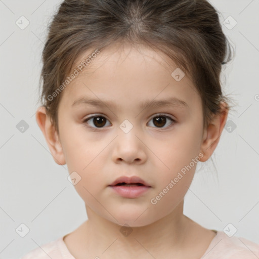 Neutral white child female with short  brown hair and brown eyes