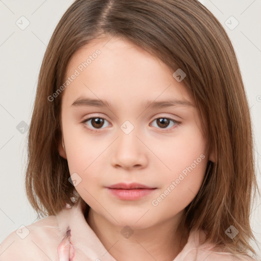 Neutral white child female with medium  brown hair and brown eyes