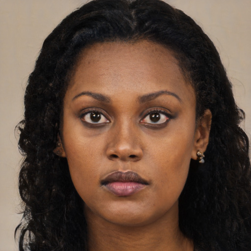 Neutral black young-adult female with long  black hair and brown eyes