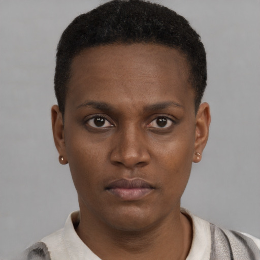 Neutral black young-adult male with short  brown hair and brown eyes