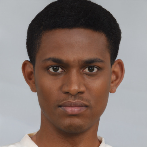 Neutral black young-adult male with short  brown hair and brown eyes