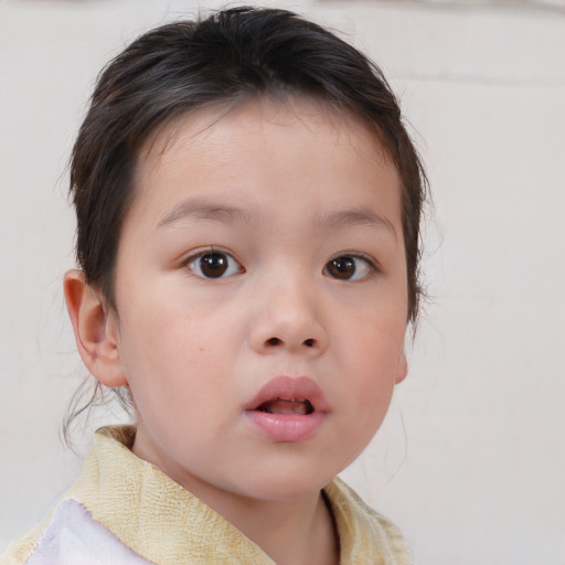 Neutral white child female with medium  brown hair and brown eyes