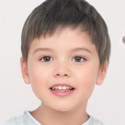 Joyful white child male with short  brown hair and brown eyes