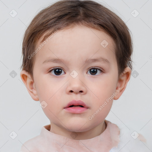 Neutral white child female with short  brown hair and brown eyes