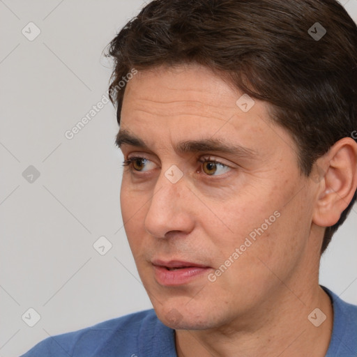 Neutral white adult male with short  brown hair and brown eyes