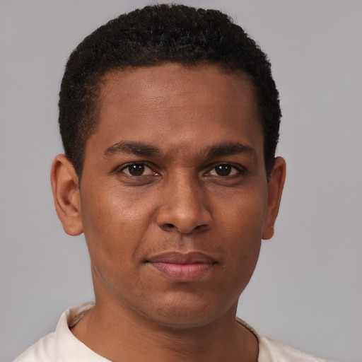 Neutral latino young-adult male with short  brown hair and brown eyes