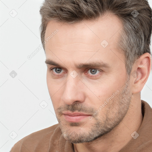 Neutral white adult male with short  brown hair and brown eyes