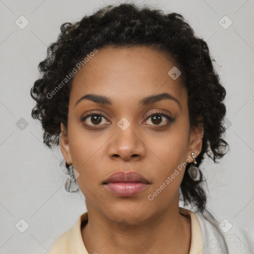 Neutral black young-adult female with short  brown hair and brown eyes