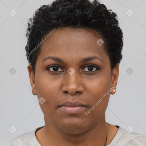 Neutral black young-adult female with short  brown hair and brown eyes