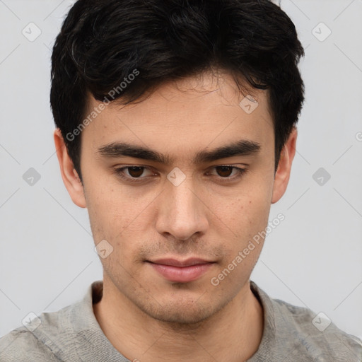 Neutral asian young-adult male with short  brown hair and brown eyes