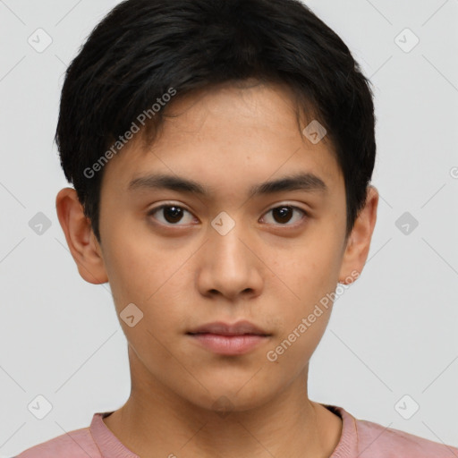 Neutral asian young-adult male with short  brown hair and brown eyes