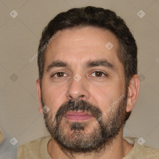 Neutral white adult male with short  brown hair and brown eyes