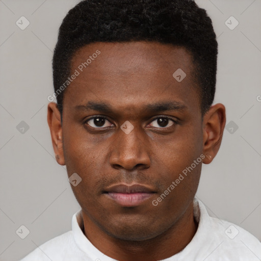 Neutral black young-adult male with short  brown hair and brown eyes