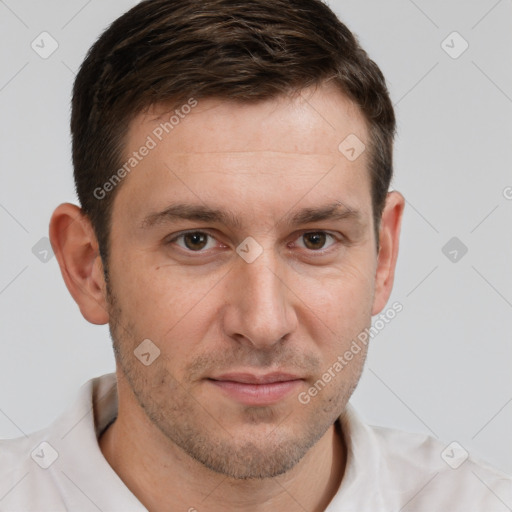 Neutral white adult male with short  brown hair and brown eyes