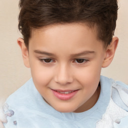 Joyful white child female with short  brown hair and brown eyes