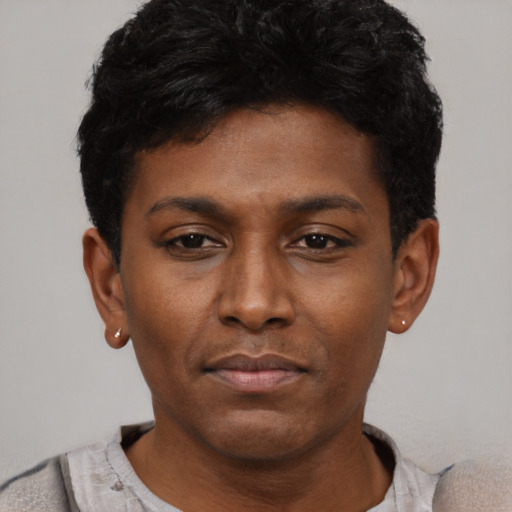 Neutral asian young-adult female with short  black hair and brown eyes
