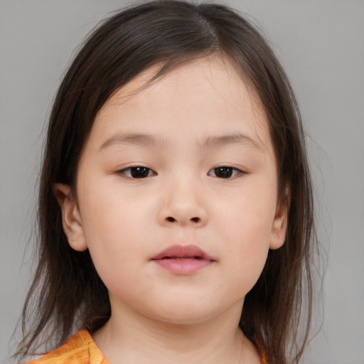 Neutral white child female with medium  brown hair and brown eyes