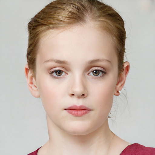 Neutral white child female with medium  brown hair and blue eyes