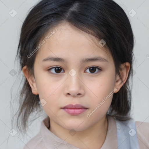 Neutral white child female with medium  brown hair and brown eyes