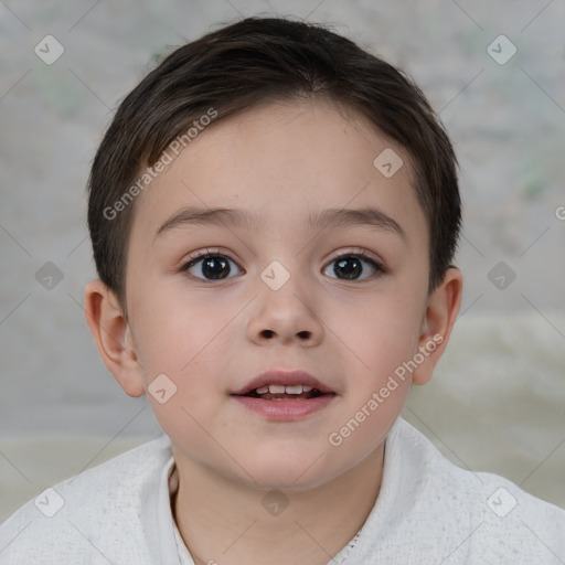 Neutral white child female with short  brown hair and brown eyes