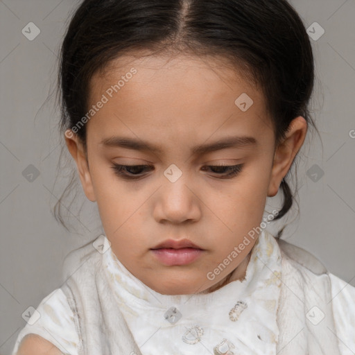 Neutral white child female with medium  brown hair and brown eyes