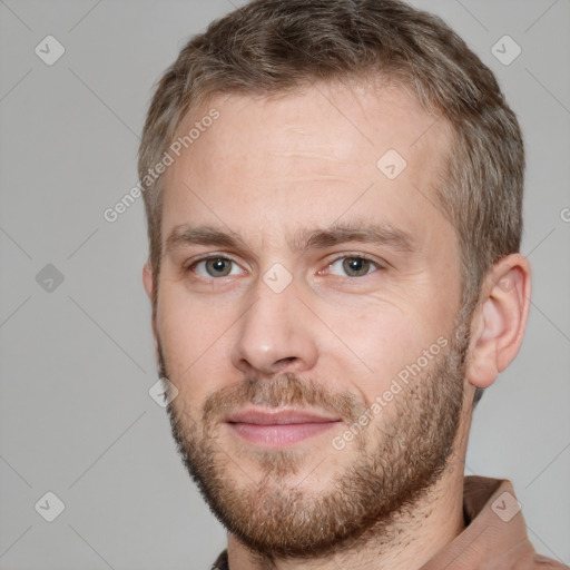 Neutral white adult male with short  brown hair and brown eyes