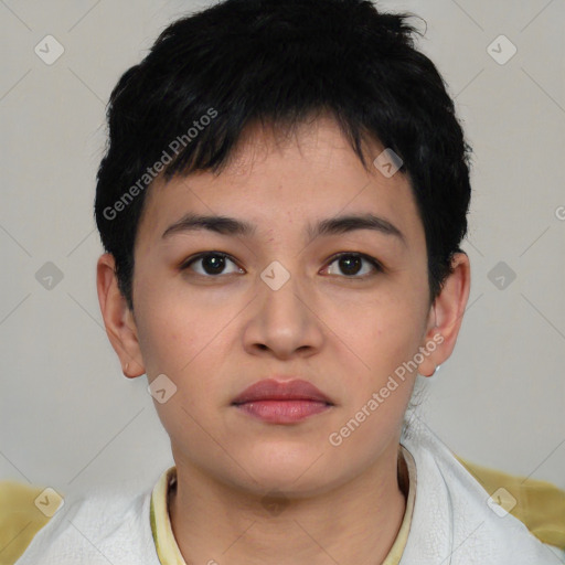 Neutral asian young-adult male with short  black hair and brown eyes