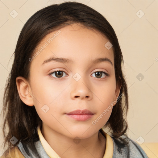 Neutral white child female with medium  brown hair and brown eyes