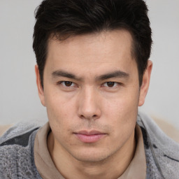 Neutral asian young-adult male with short  brown hair and brown eyes