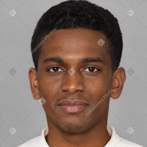 Neutral black young-adult male with short  brown hair and brown eyes