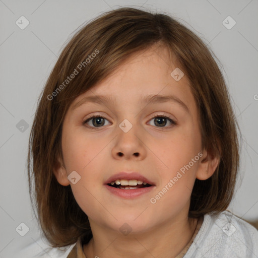 Neutral white child female with medium  brown hair and brown eyes