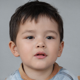 Neutral asian child male with short  brown hair and brown eyes