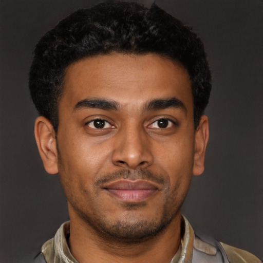 Neutral latino young-adult male with short  brown hair and brown eyes