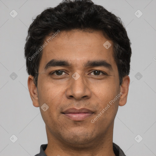Neutral white young-adult male with short  black hair and brown eyes