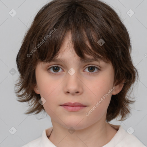 Neutral white child female with medium  brown hair and brown eyes