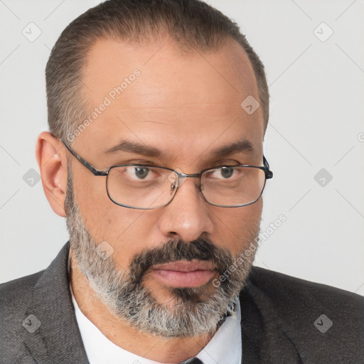 Neutral white adult male with short  brown hair and brown eyes