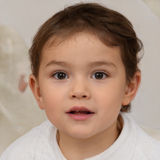 Neutral white child female with short  brown hair and brown eyes