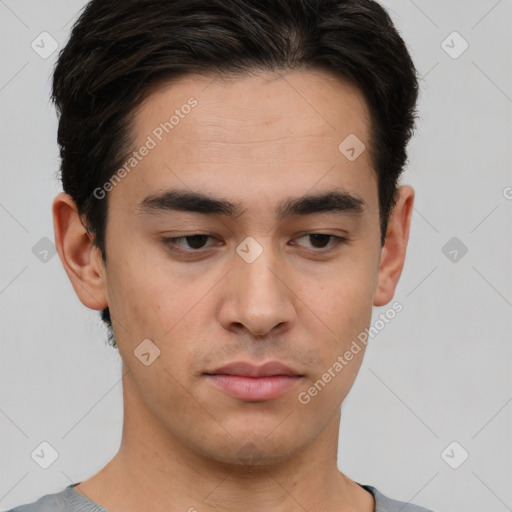 Neutral asian young-adult male with short  brown hair and brown eyes