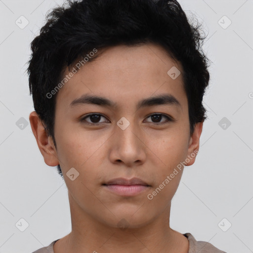 Neutral asian young-adult male with short  brown hair and brown eyes