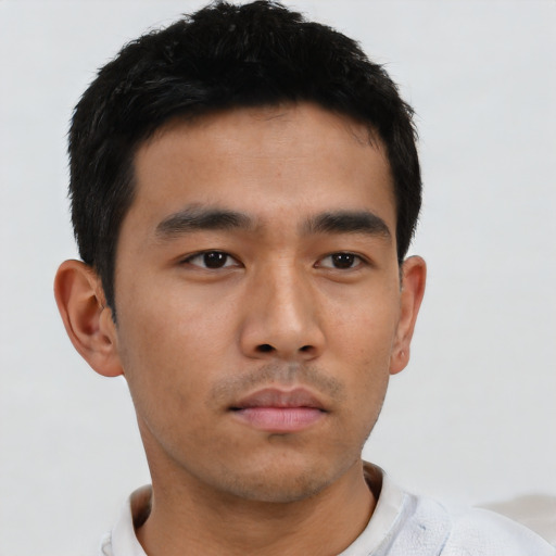Neutral asian young-adult male with short  black hair and brown eyes