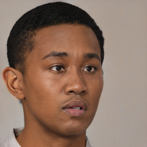 Neutral black young-adult male with short  brown hair and brown eyes