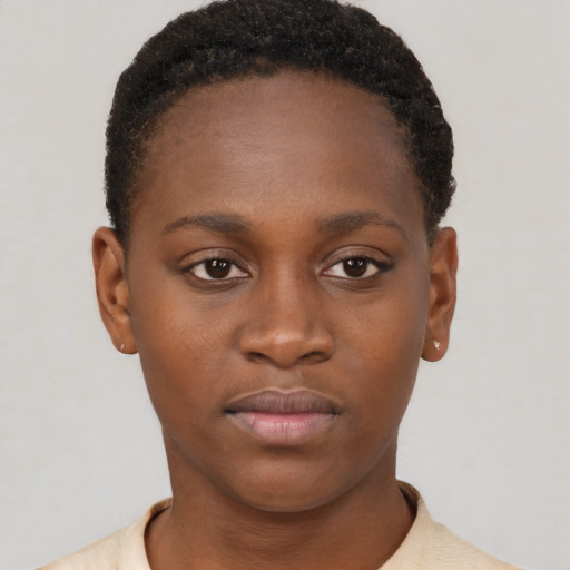 Neutral black young-adult female with short  brown hair and brown eyes