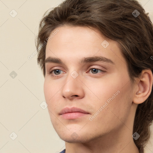 Neutral white young-adult male with medium  brown hair and brown eyes