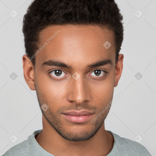 Neutral black young-adult male with short  brown hair and brown eyes